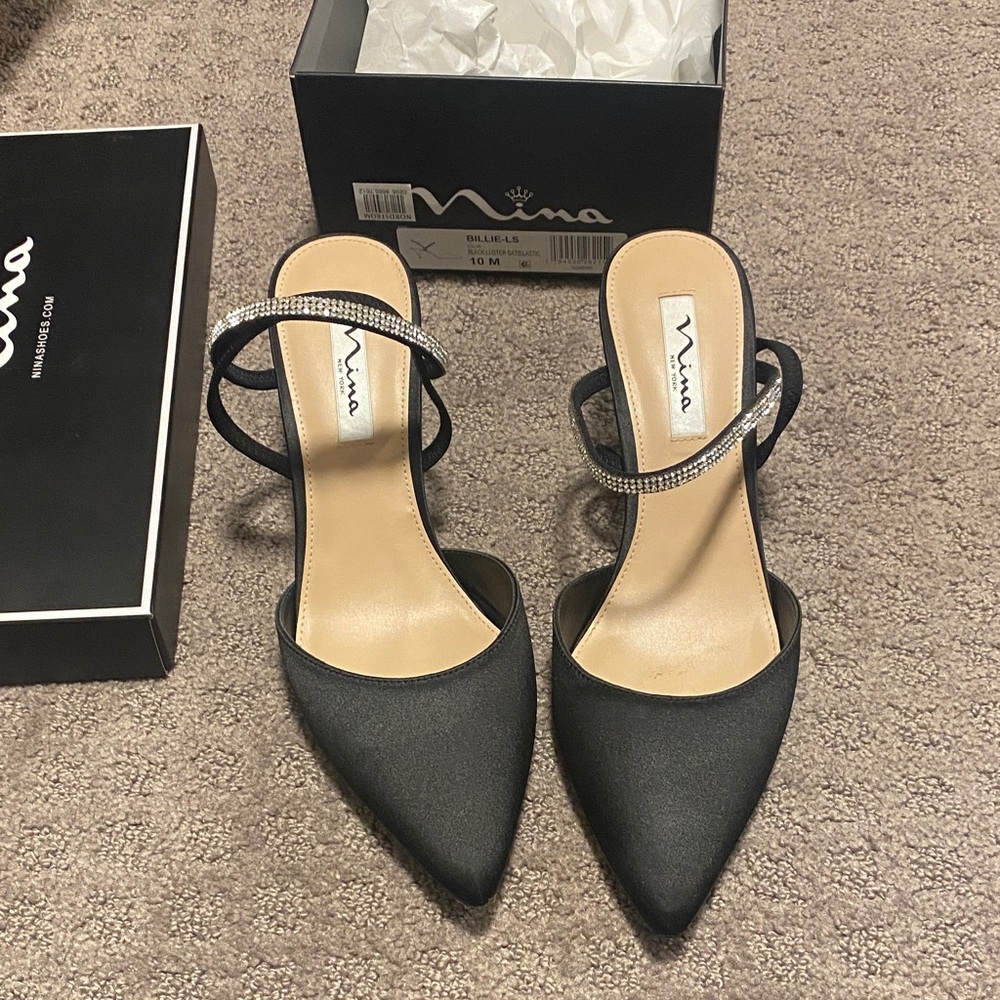 Nina Elegant Black Heels with Rhinestone Accent